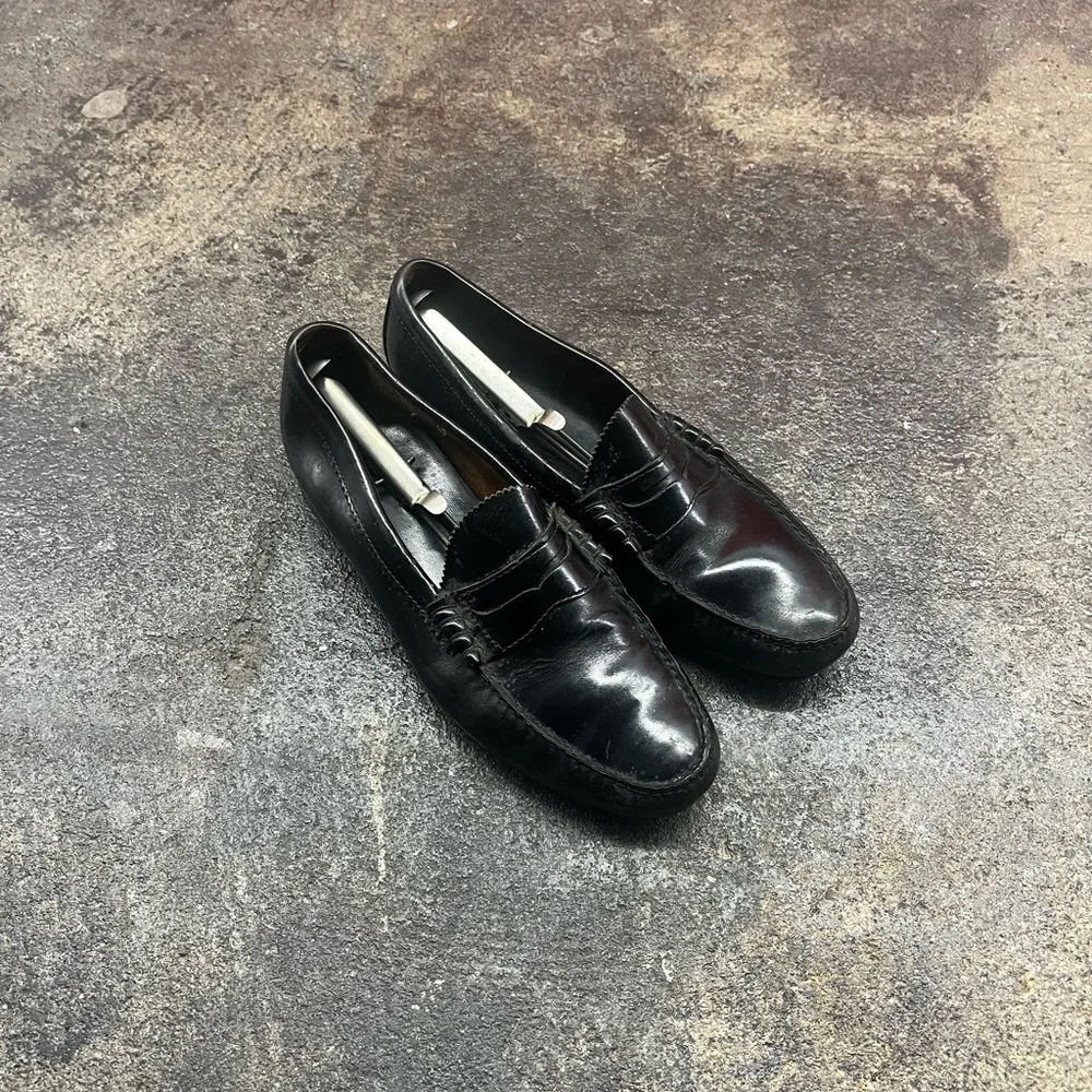 Vtg 90’s Black leather Chunky plain Penny loafers with silver buckle detail - Picture 2 of 7